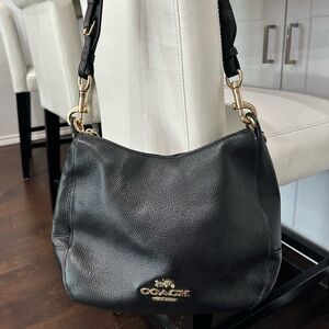 Coach Black Leather Shoulder Bag with Gold Accents